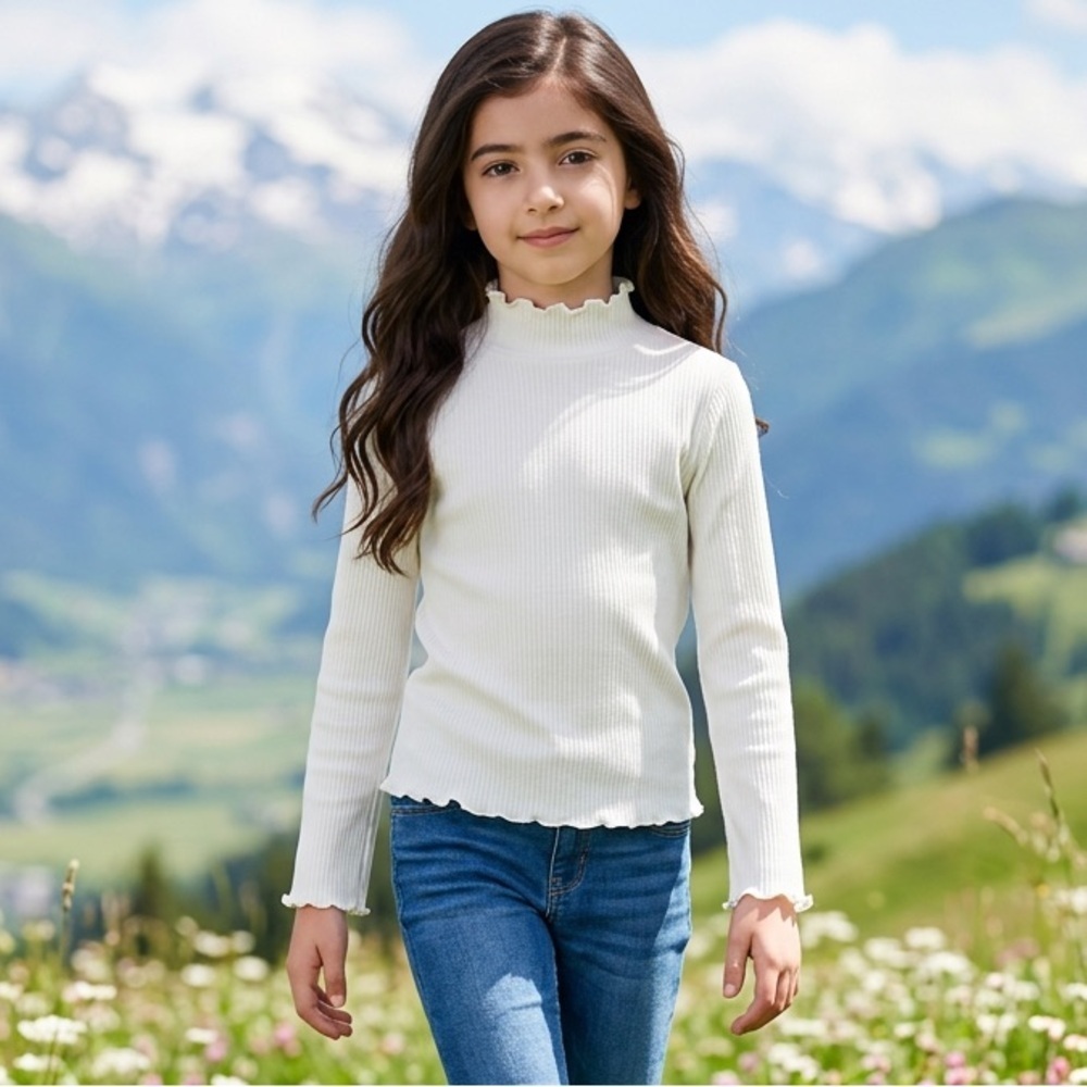 NWT Chaser Girls White Ribbed Mock Neck Long Sleeve Top Shirt - Size 6